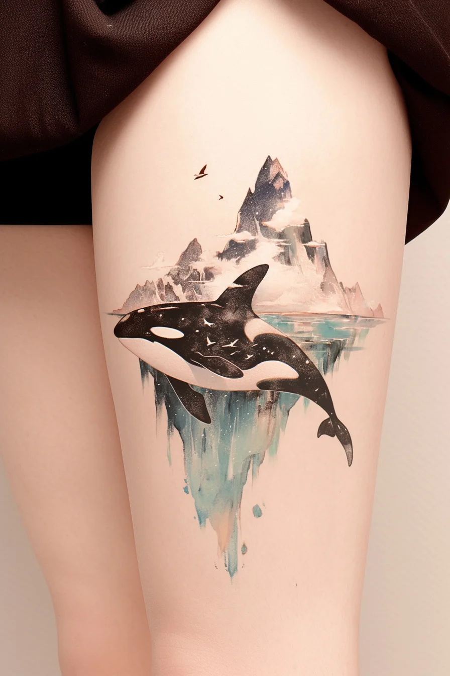 Orca Whale Tattoo (23) - Thigh