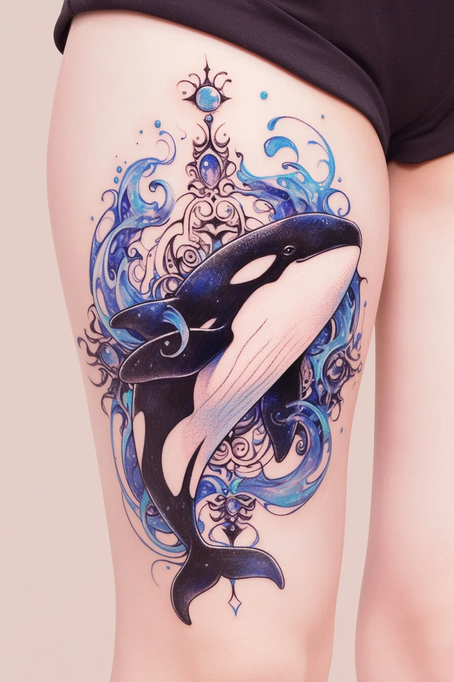 Orca Whale Tattoo (25) - Thigh