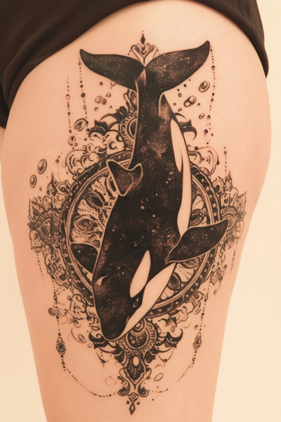 Orca Whale Tattoo (26) - Thigh