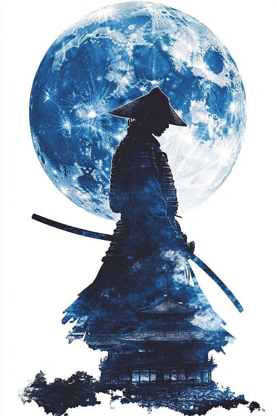 Samurai Tattoo Stencil Design 11 (Blue Moon)