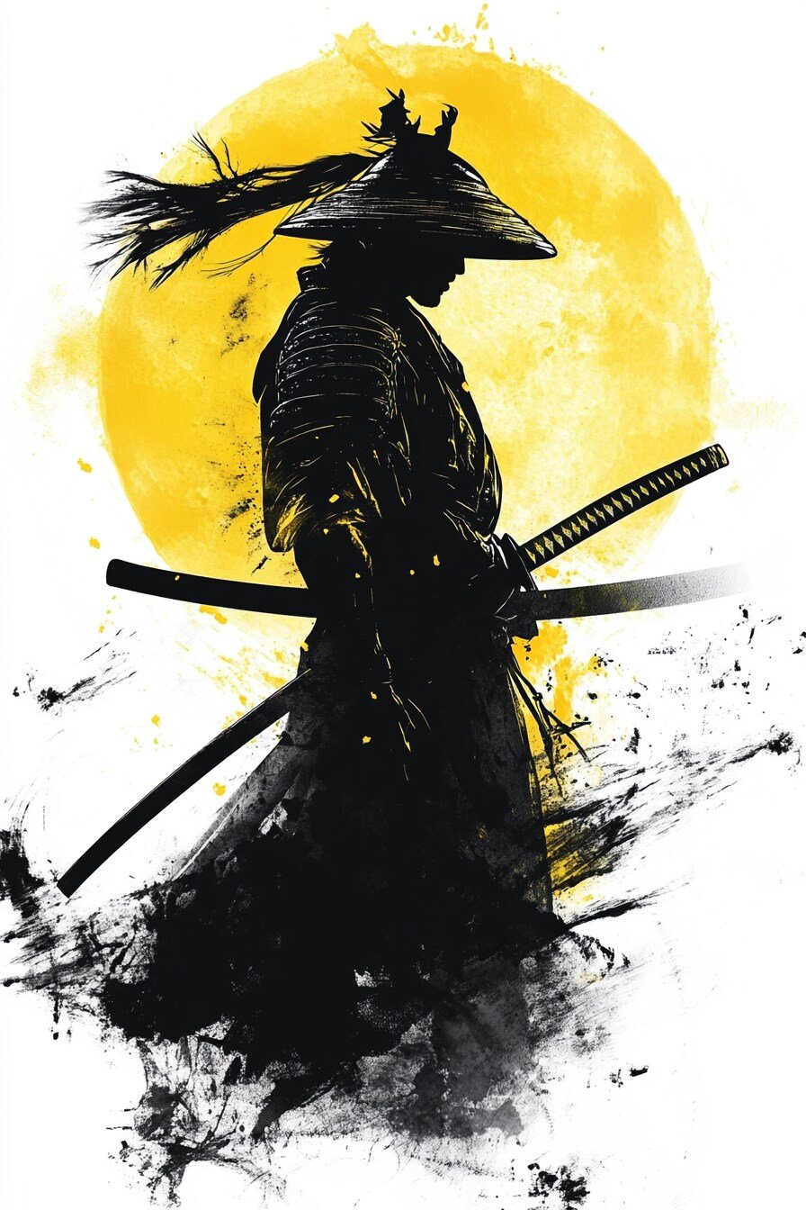 Samurai Tattoo Stencil Design 12 (Yellow Moon)