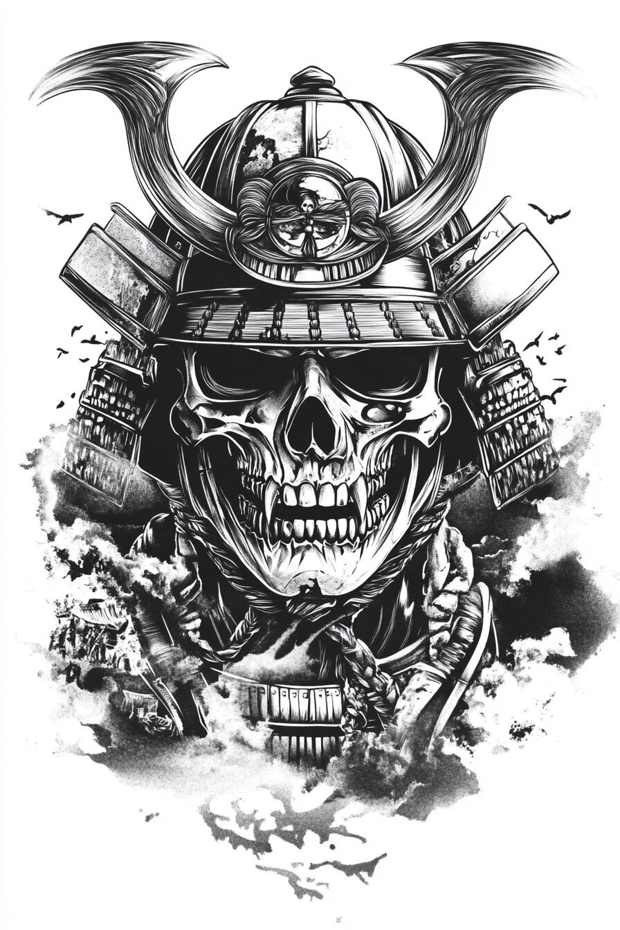 Samurai Tattoo Stencil Design 13 (Skull)