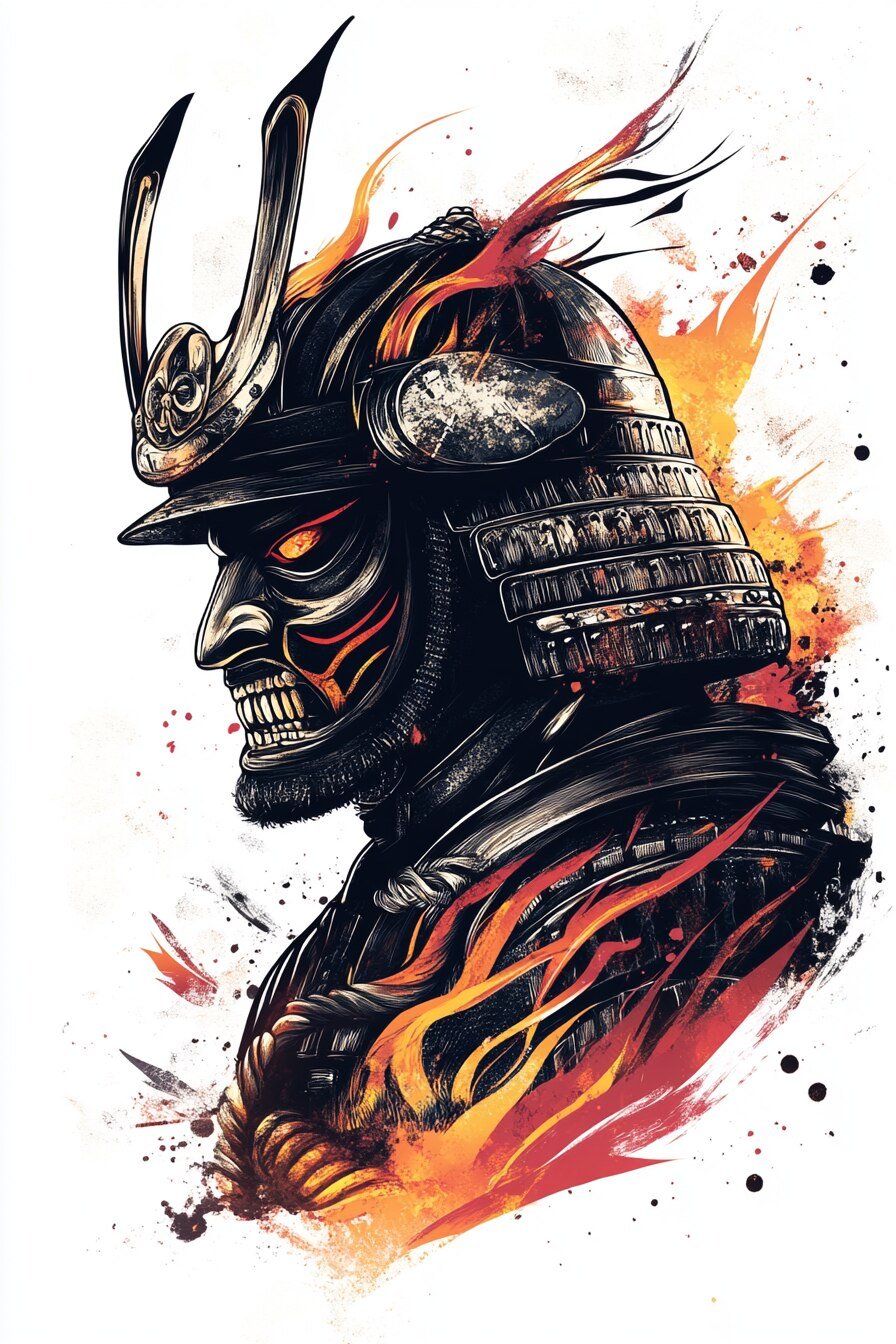 Samurai Tattoo Stencil Design 14 (Fire)