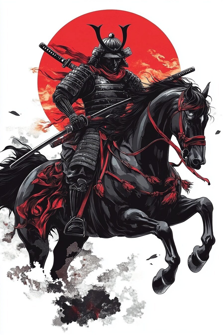 Samurai Tattoo Stencil Design 22 (War Horse)