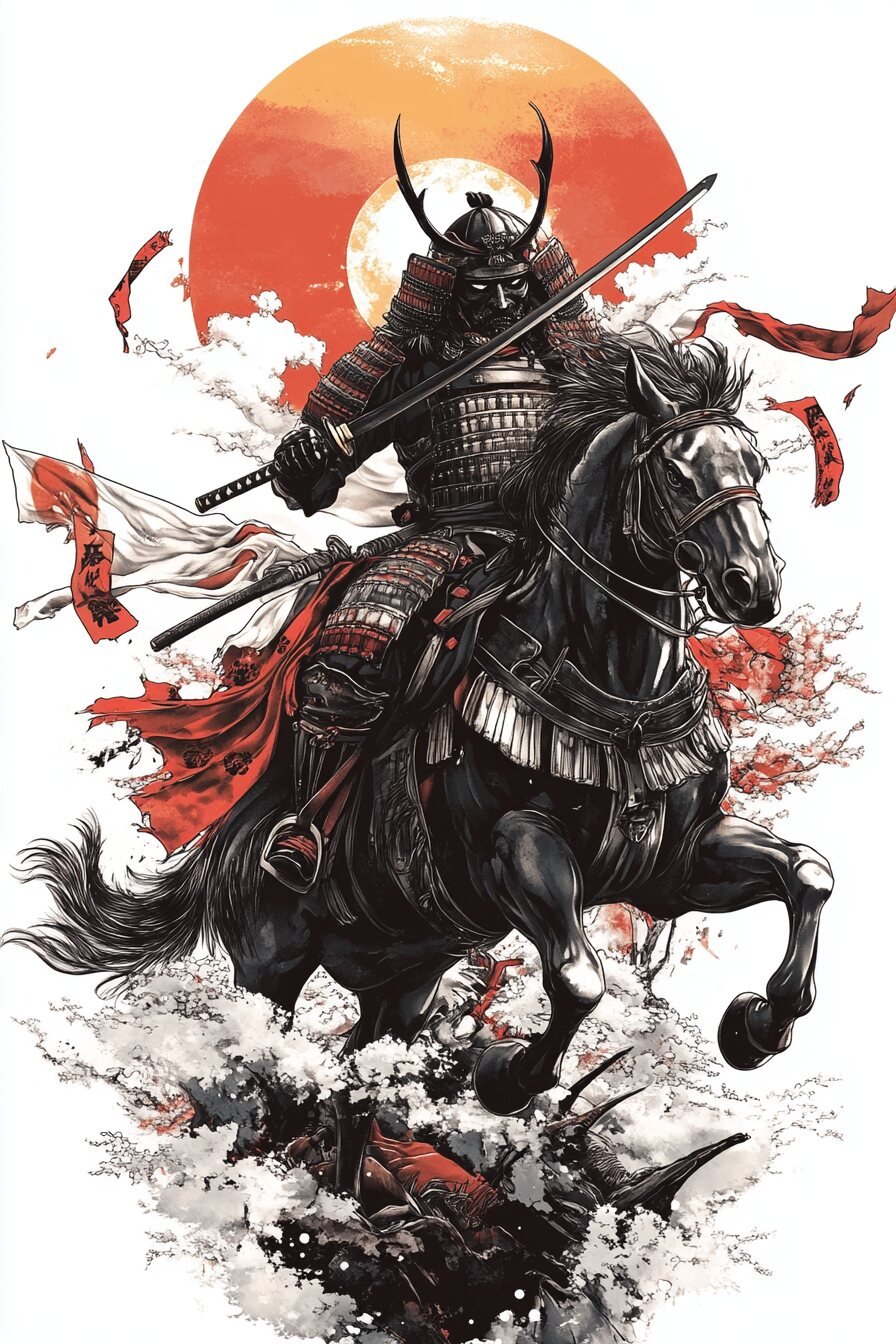 Samurai Tattoo Stencil Design 23 (War Horse)