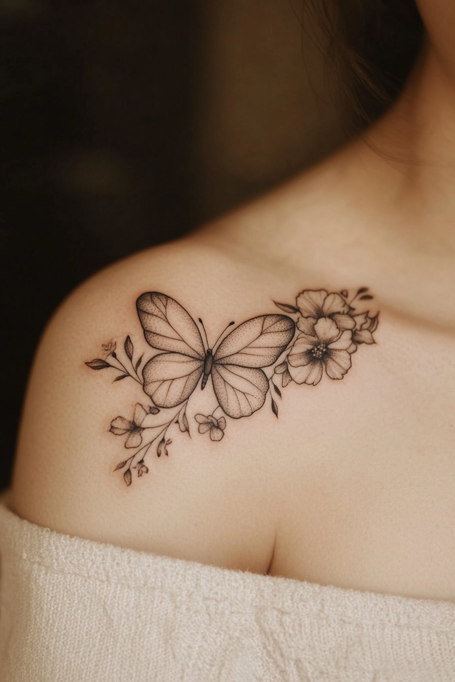 Shoulder Small & SImple Butterfly Tattoo Design Ideas 1