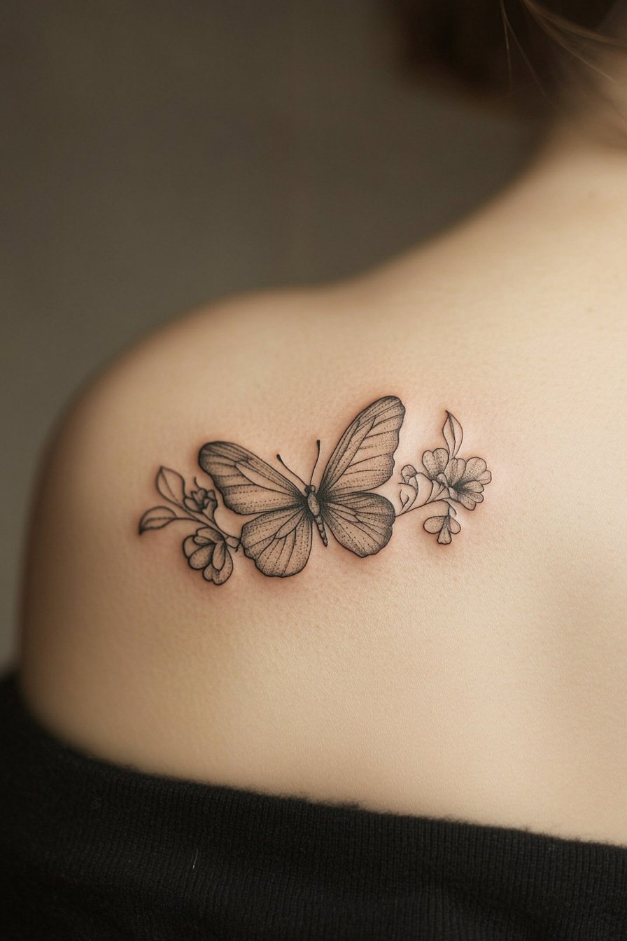 Shoulder Small & SImple Butterfly Tattoo Design Ideas 2