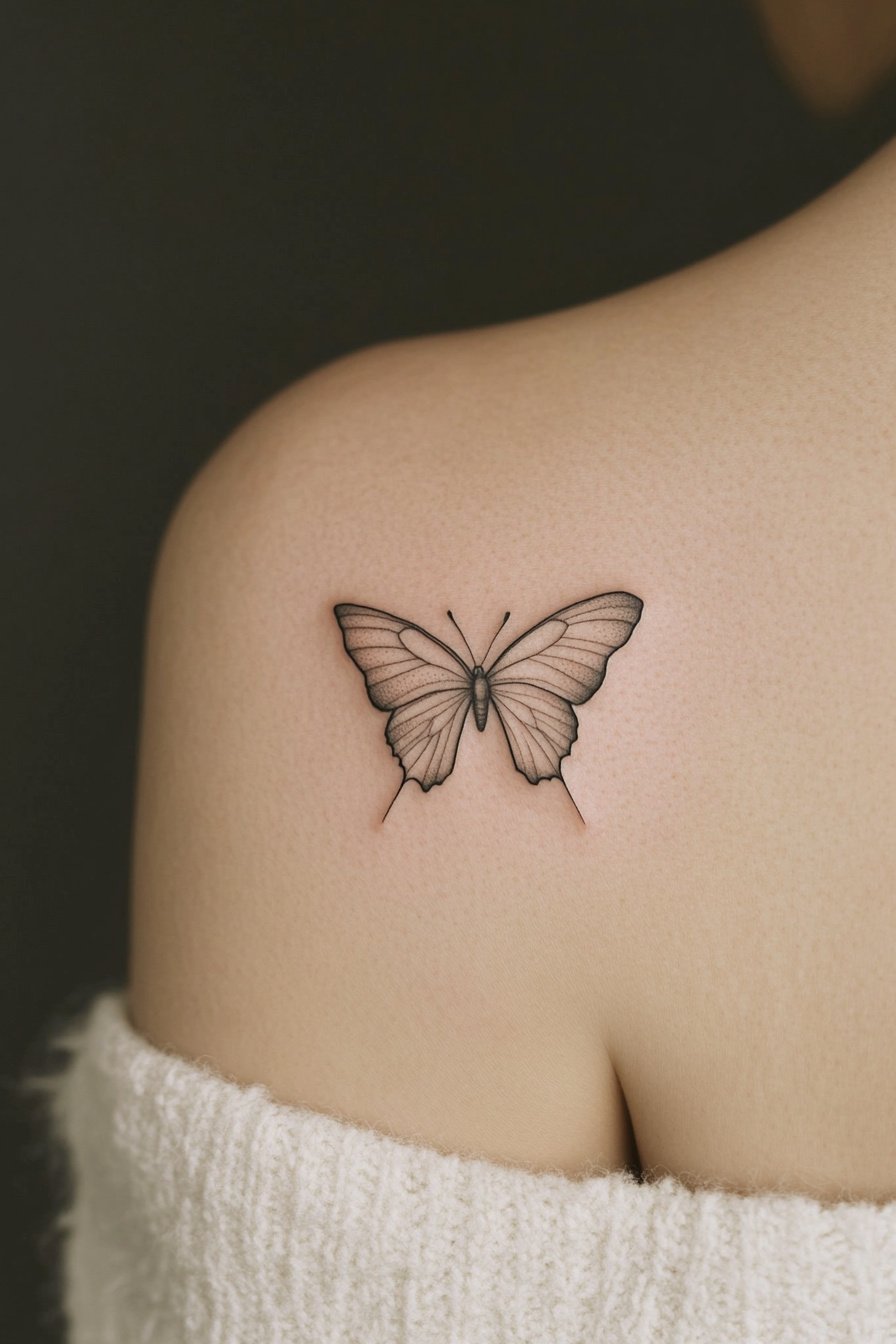 Shoulder Small & SImple Butterfly Tattoo Design Ideas 3