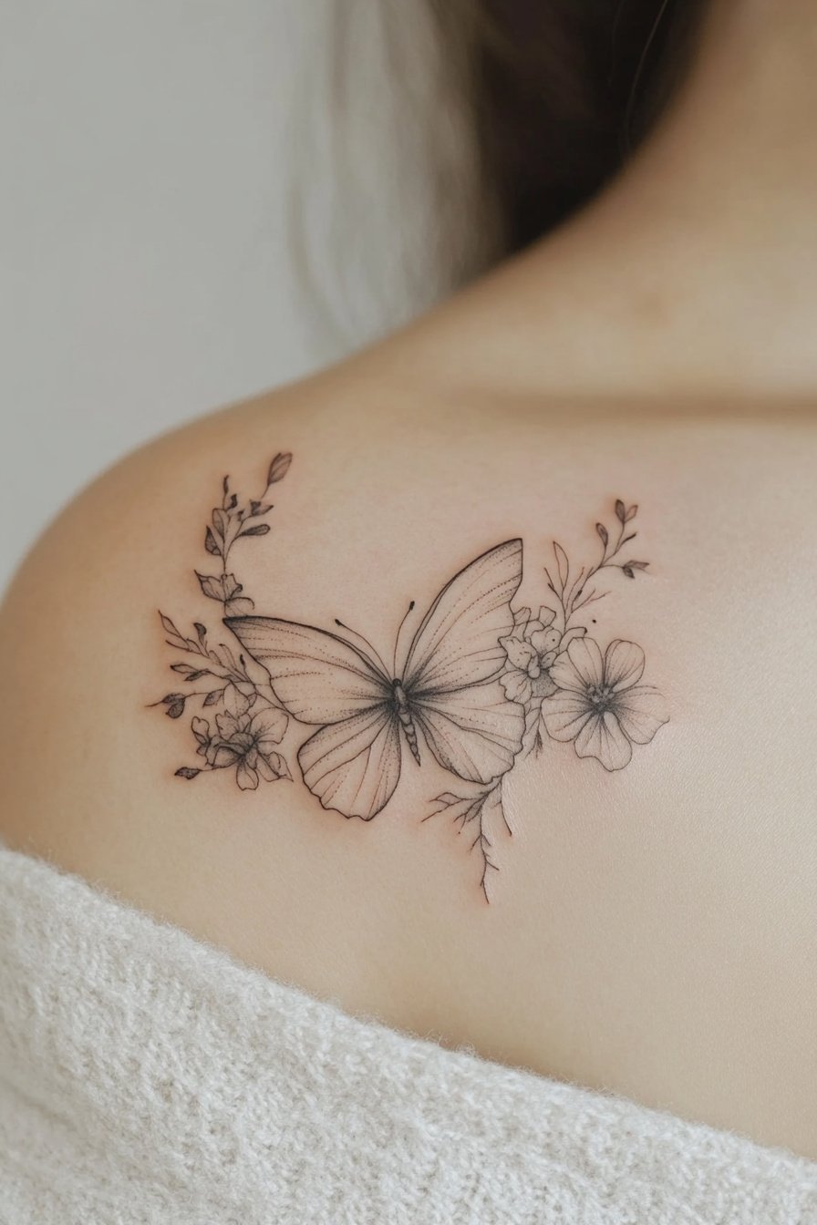 Shoulder Small & SImple Butterfly Tattoo Design Ideas 4