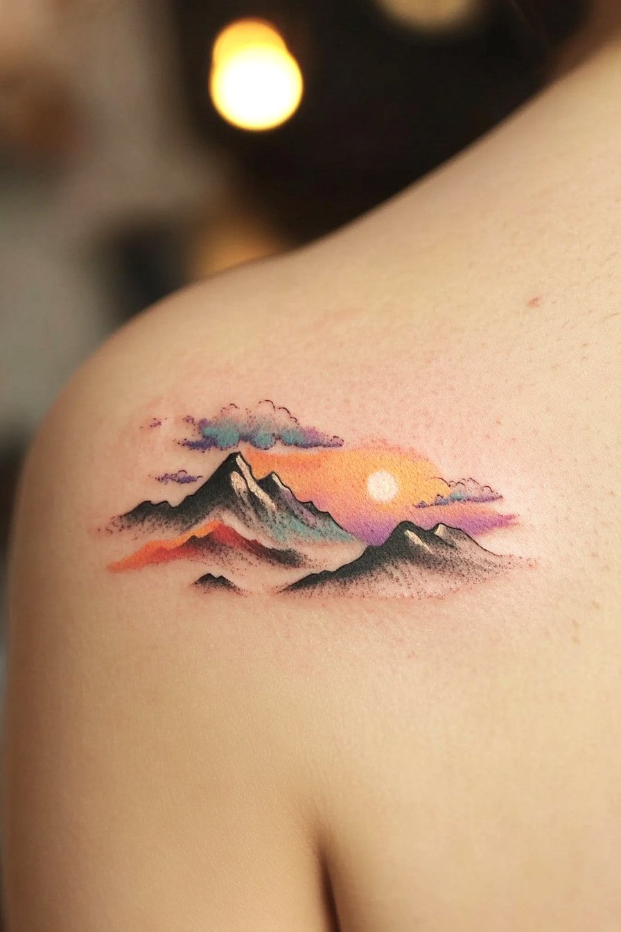 Small Mountain Tattoo Ideas 10 - Shoulder