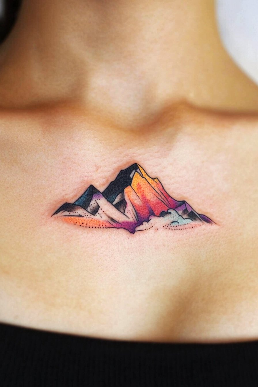 Small Mountain Tattoo Ideas 6 - Chest