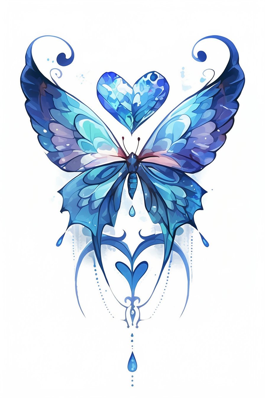 Stencil Blue Butterfly Tattoo Design Ideas 1