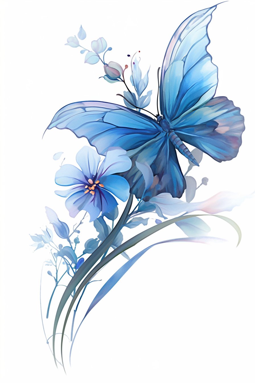 Stencil Blue Butterfly Tattoo Design Ideas 8