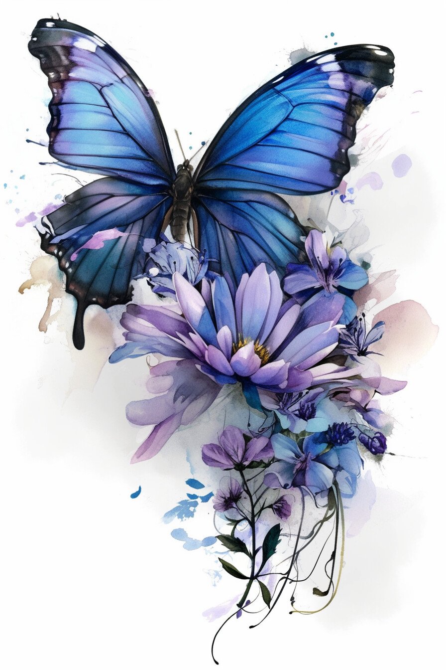 Stencil Blue Butterfly Tattoo Design Ideas 9