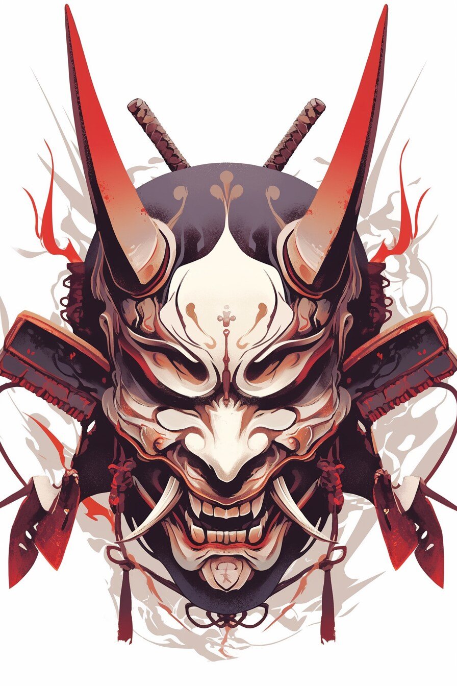 Stencil Hannya Mask Tattoo Design Ideas 13