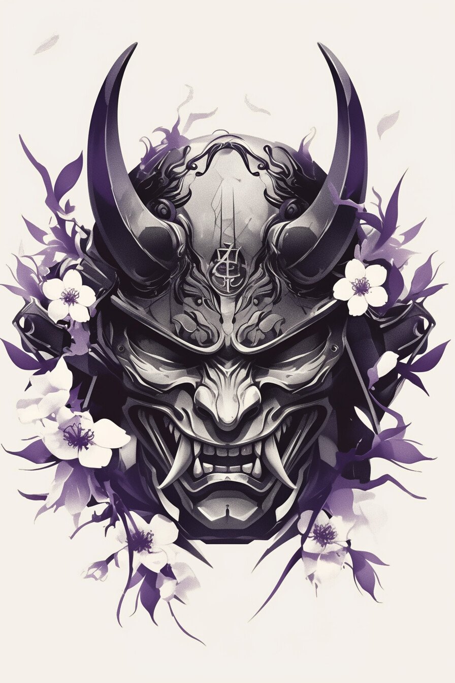 Stencil Hannya Mask Tattoo Design Ideas 24