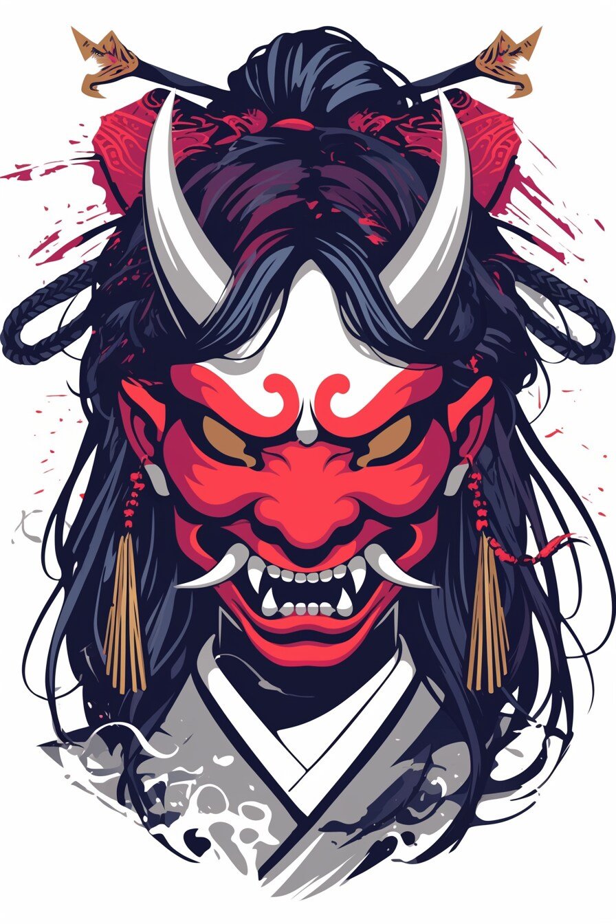 Stencil Hannya Mask Tattoo Design Ideas 7