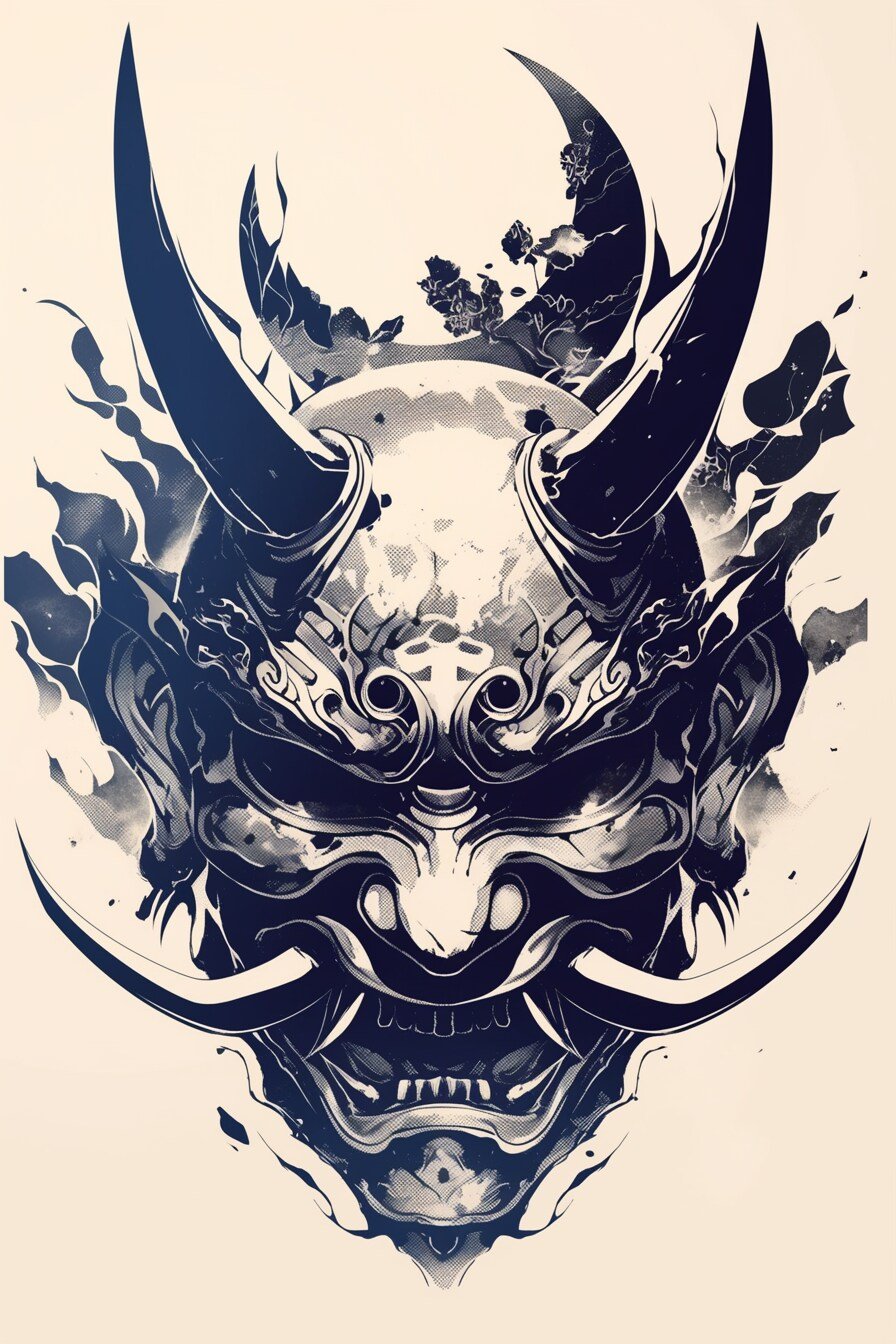 Stencil Oni Tattoo Design Ideas 10