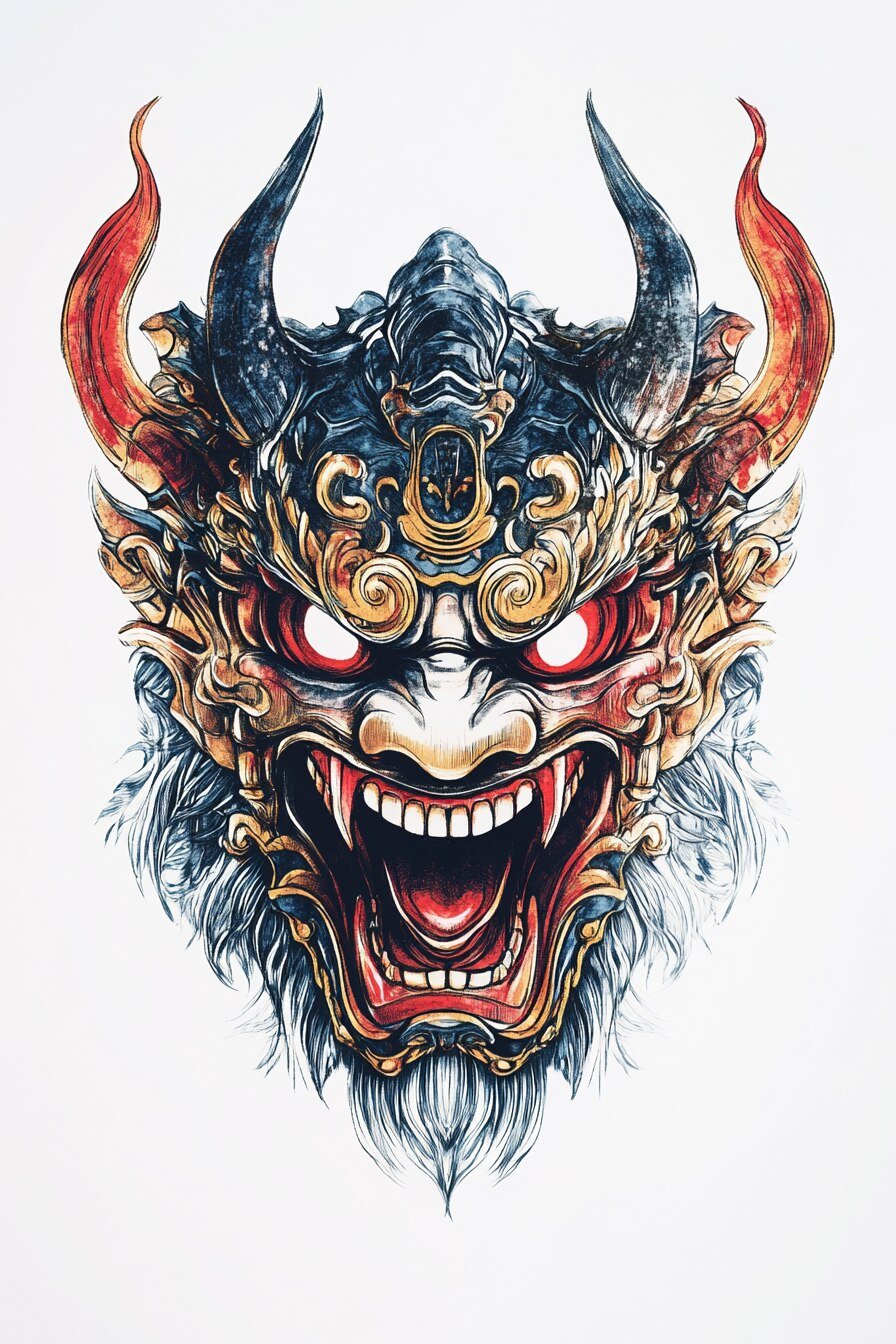 Stencil Oni Tattoo Design Ideas 12