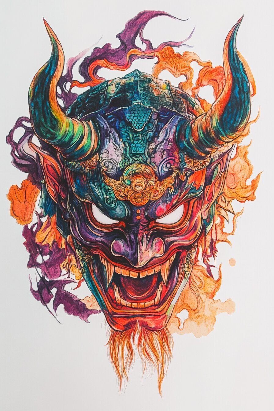 Stencil Oni Tattoo Design Ideas 14