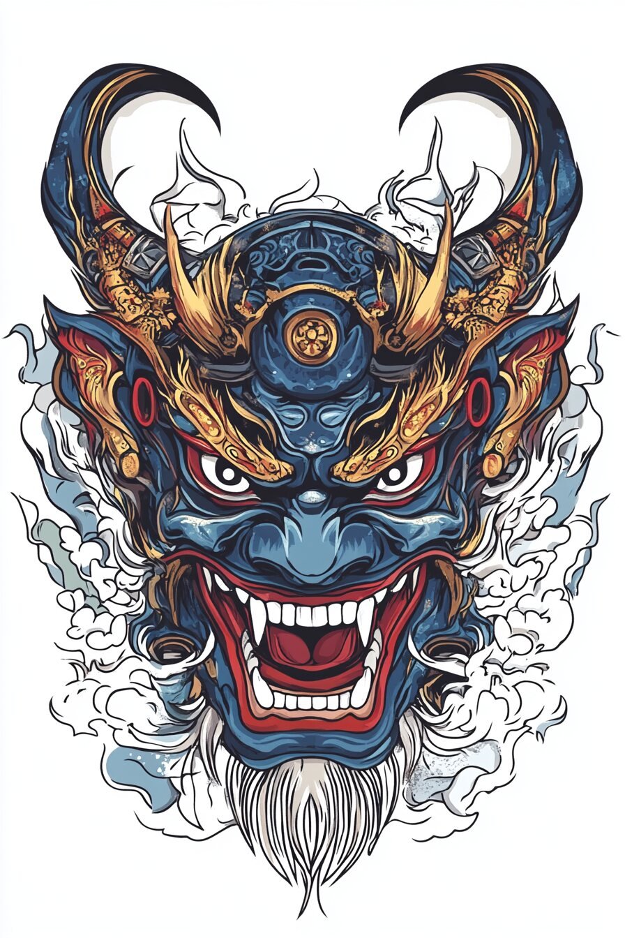 Stencil Oni Tattoo Design Ideas 15