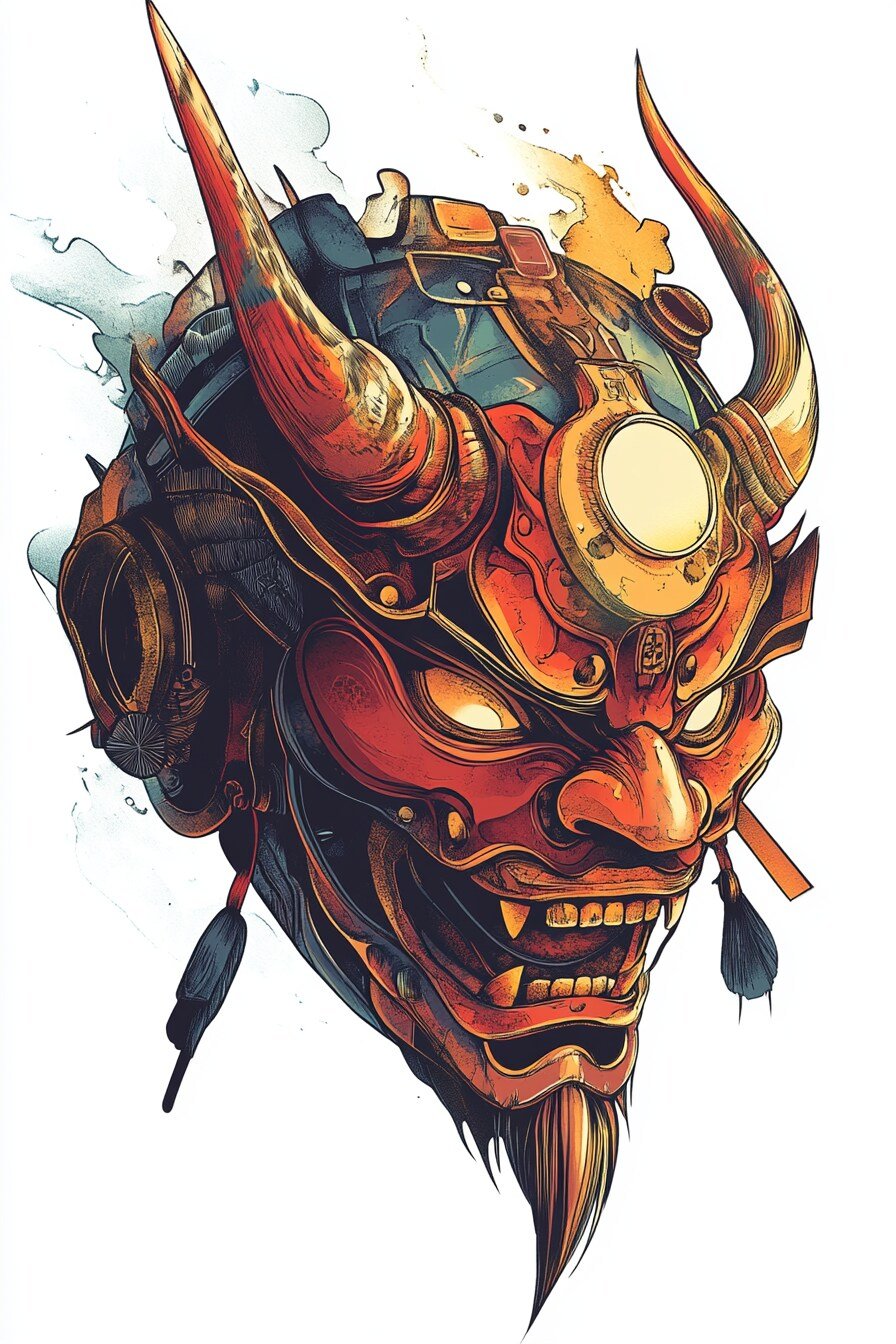 Stencil Oni Tattoo Design Ideas 16