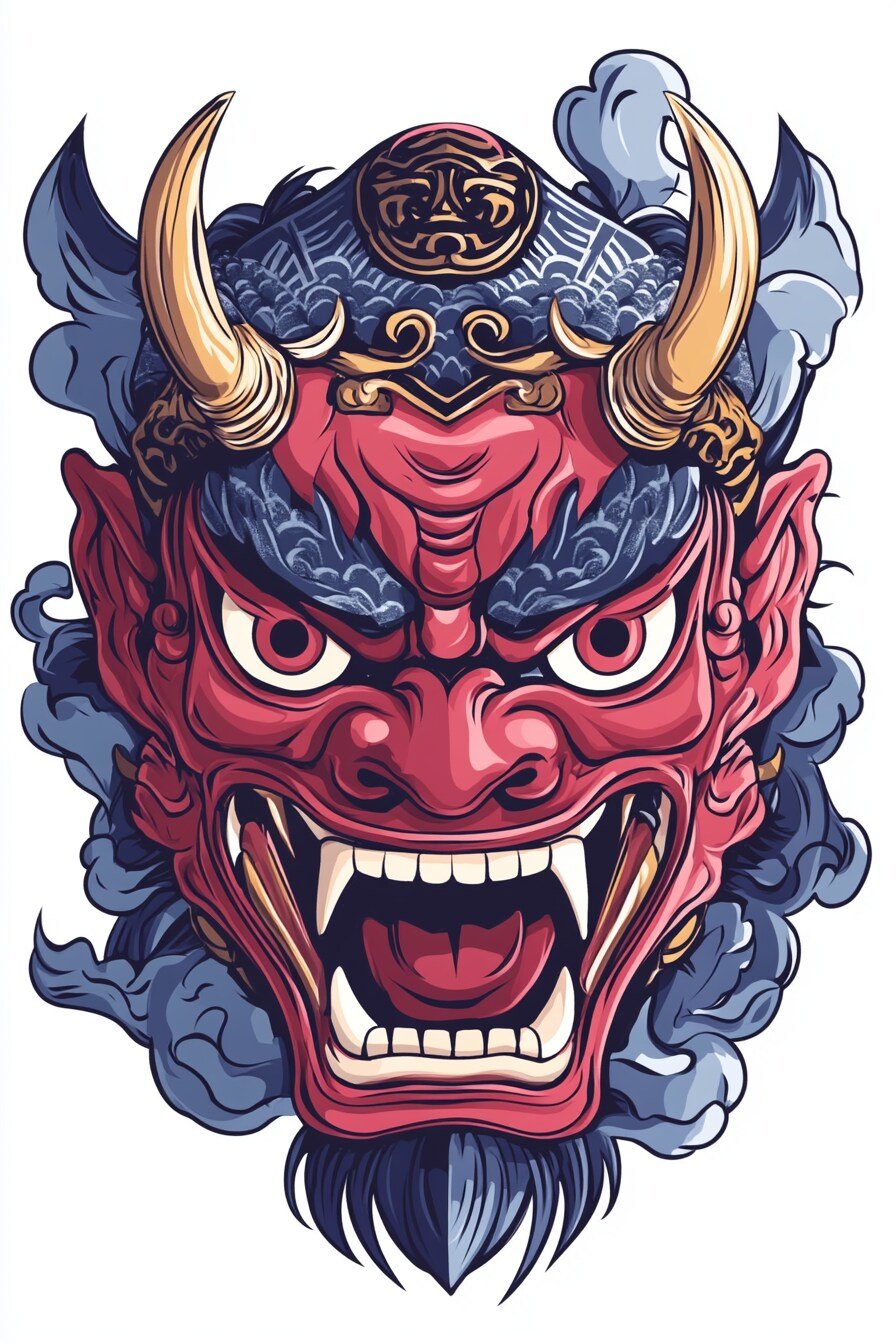 Stencil Oni Tattoo Design Ideas 18