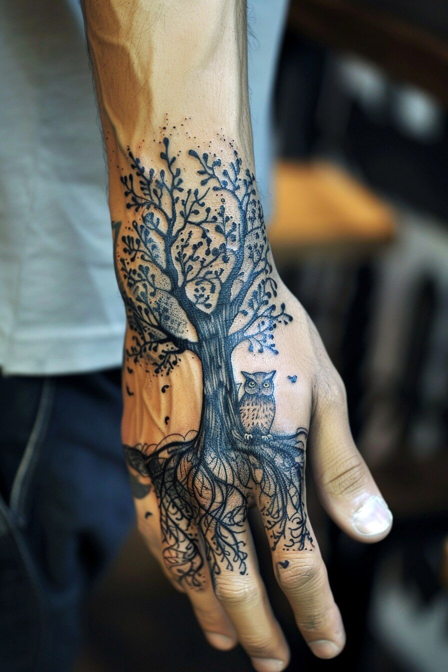 Tree of Life Tattoo Design Ideas For Men 5 (Owl)