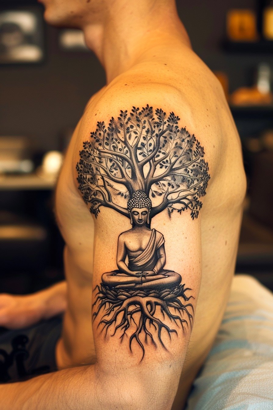 Tree of Life Tattoo Design Ideas For Men 9 (Buddha)