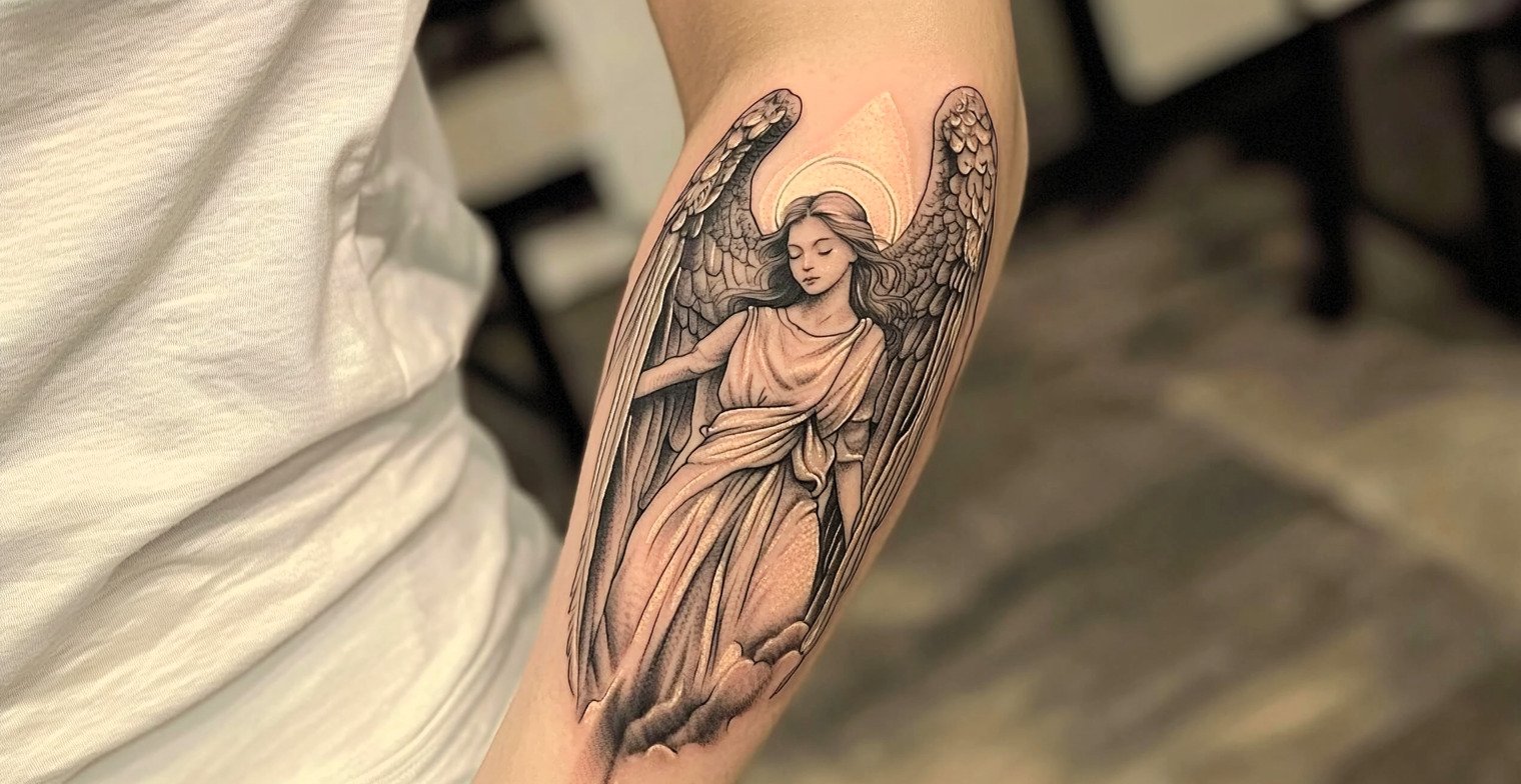 Angel Tattoo Design Idea For Women Featured Image