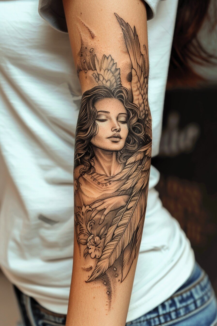 Arm - Angel Tattoo Design Idea For Women 1 (Half Sleeve)