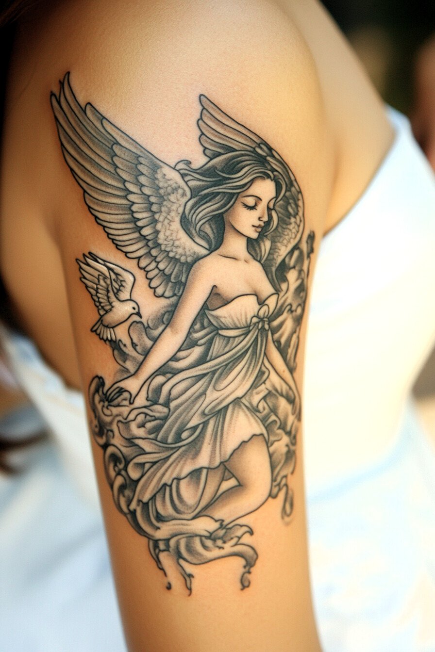 Arm - Angel Tattoo Design Idea For Women 11 (Shoulder - Dove)