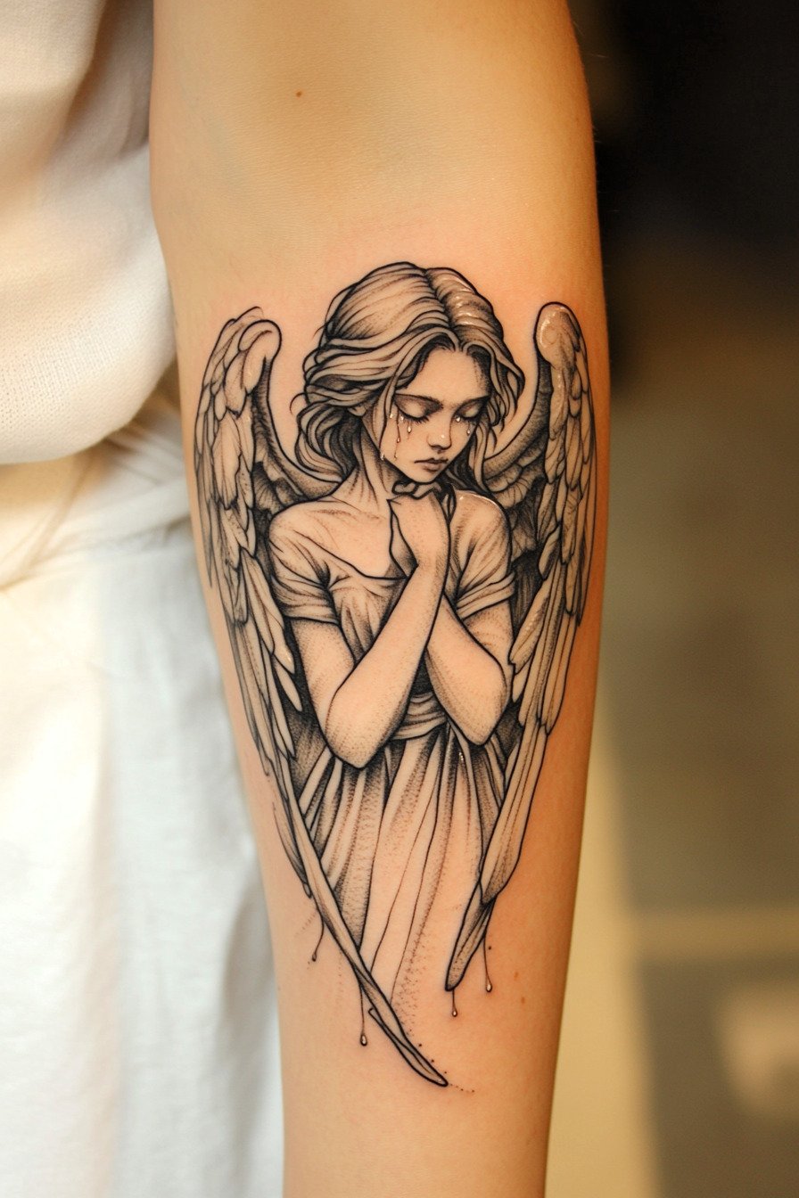 Arm - Angel Tattoo Design Idea For Women 13 (Forearm - Praying Angel)