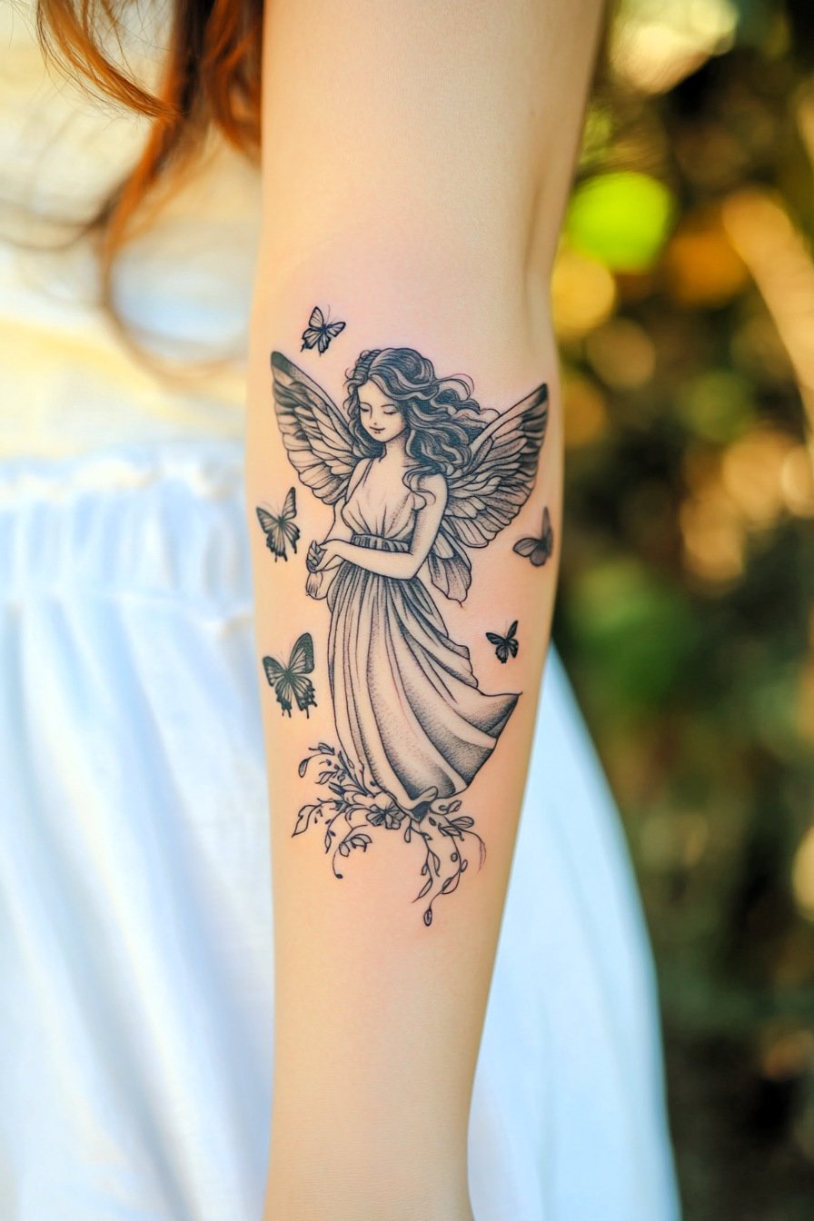 Arm - Angel Tattoo Design Idea For Women 16 (Forearm - Butterflies)