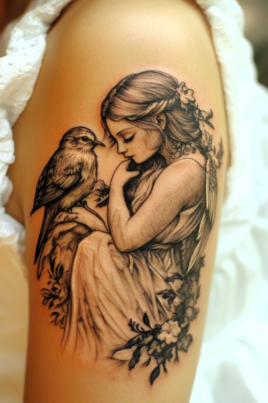 Arm - Angel Tattoo Design Idea For Women 16 (Shoulder - Bird)