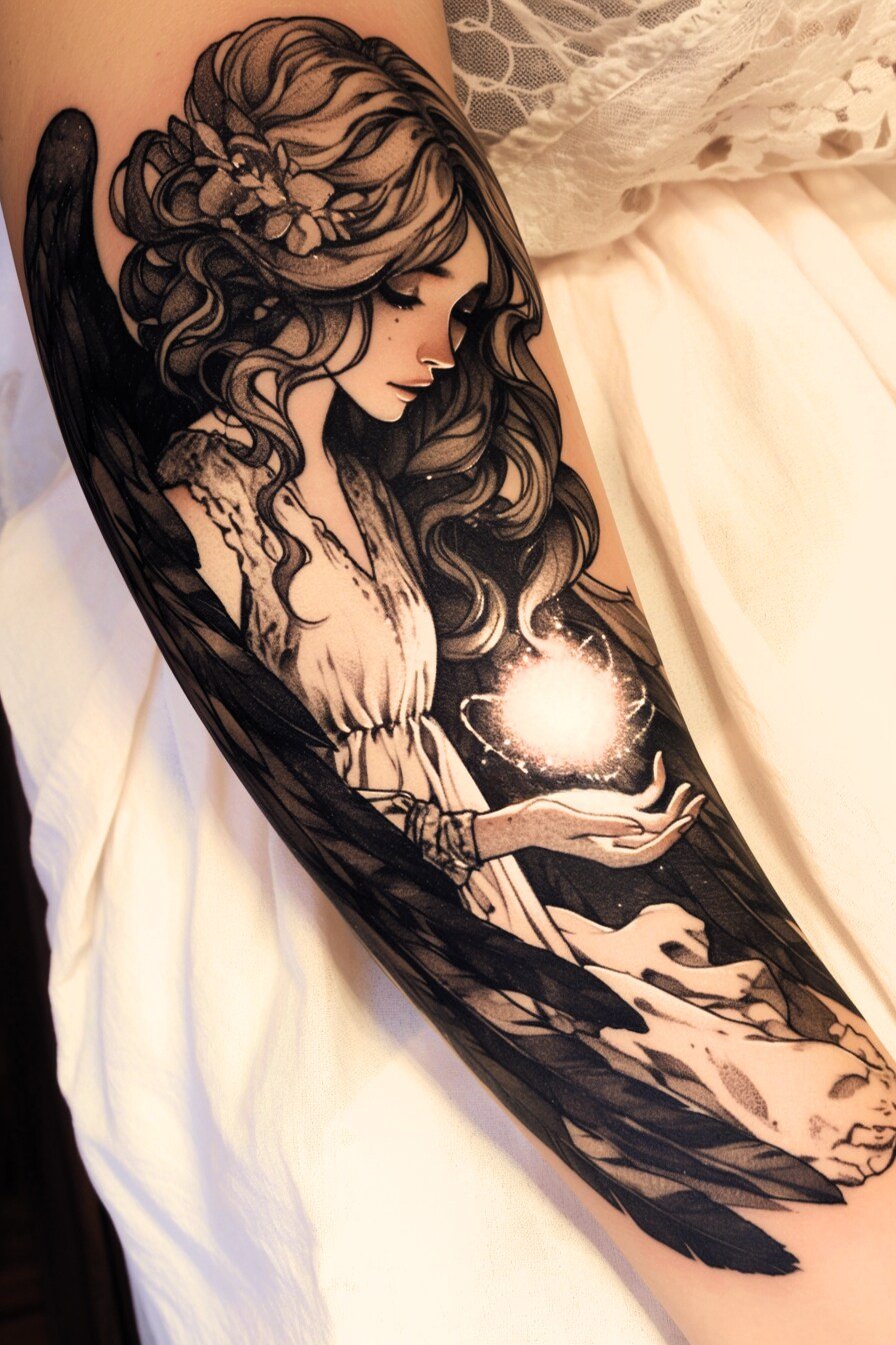 Arm - Angel Tattoo Design Idea For Women 5 (Half Sleeve - Orb)