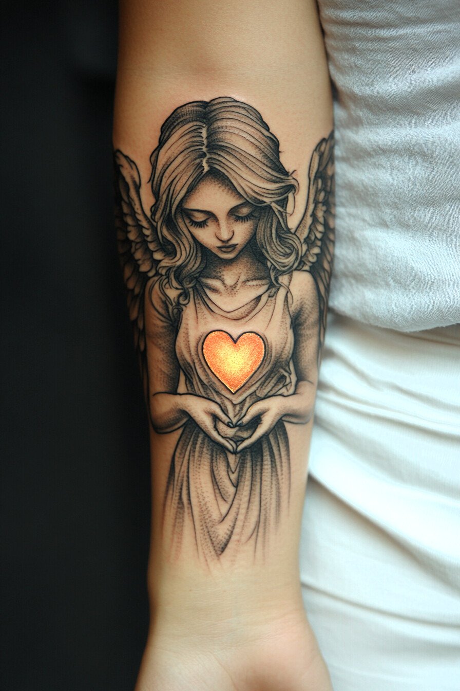 Arm - Angel Tattoo Design Idea For Women 9 (Forearm - Heart)