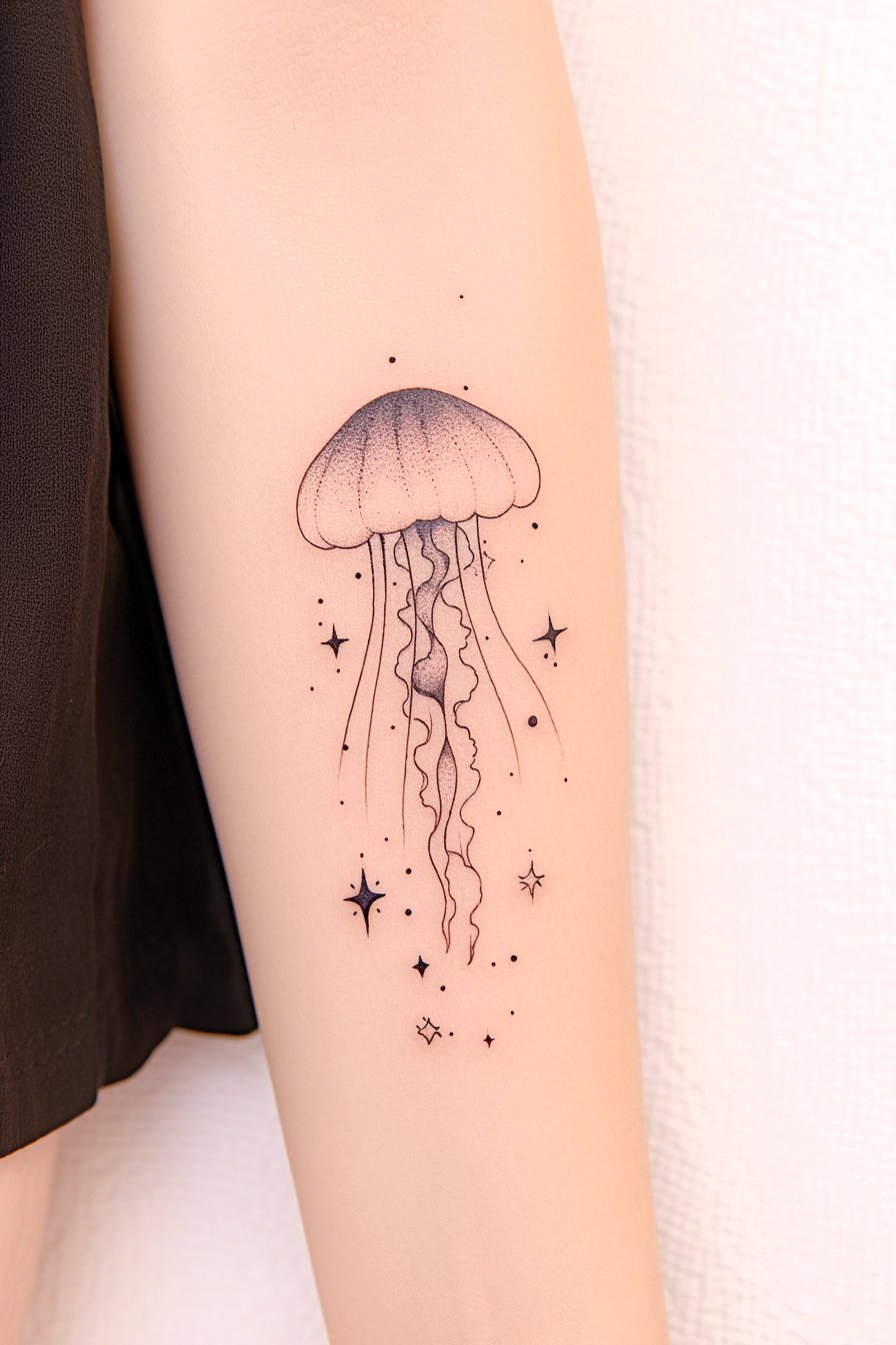 Arm - Jellyfish Tattoo Design Idea 10 (Forearm - Stars)