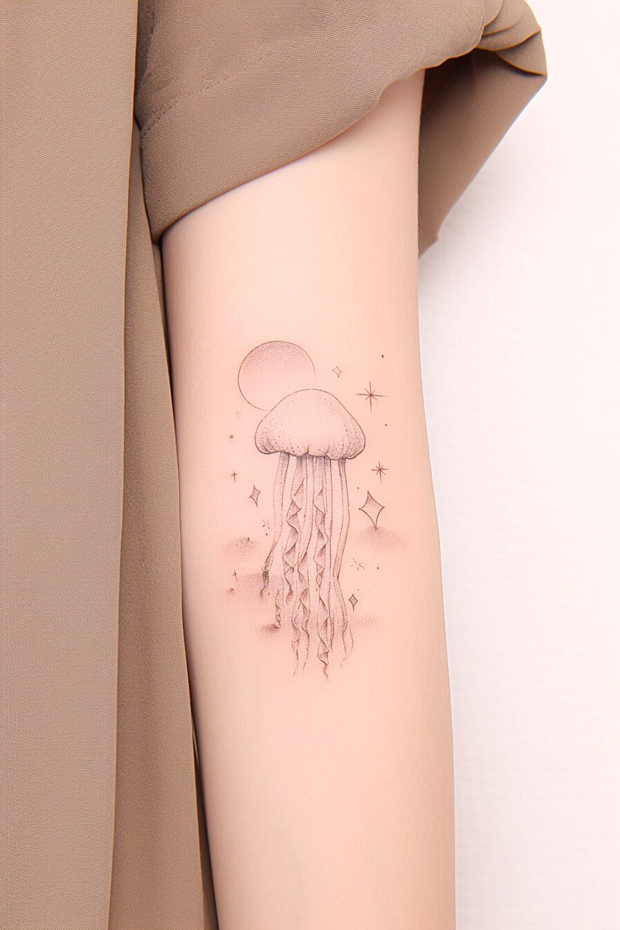 Arm - Jellyfish Tattoo Design Idea 11 (Forearm - Stars & Moon)