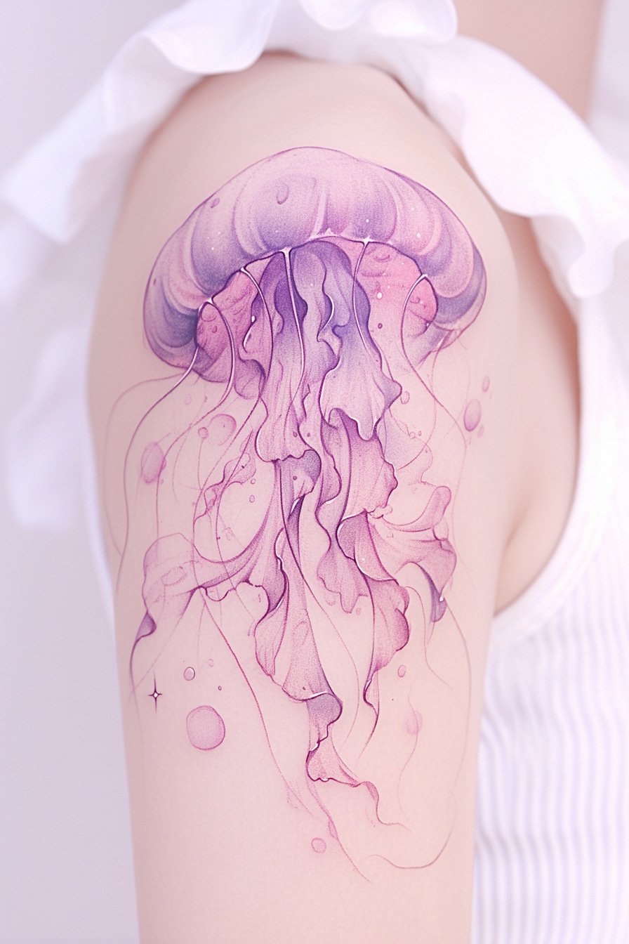 Arm - Jellyfish Tattoo Design Idea 2 (Shoulder - Pink & Purple)