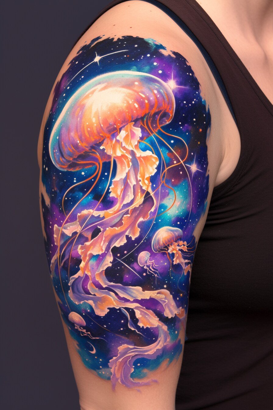 Arm - Jellyfish Tattoo Design Idea 22 (Half Sleeve - Galaxy)