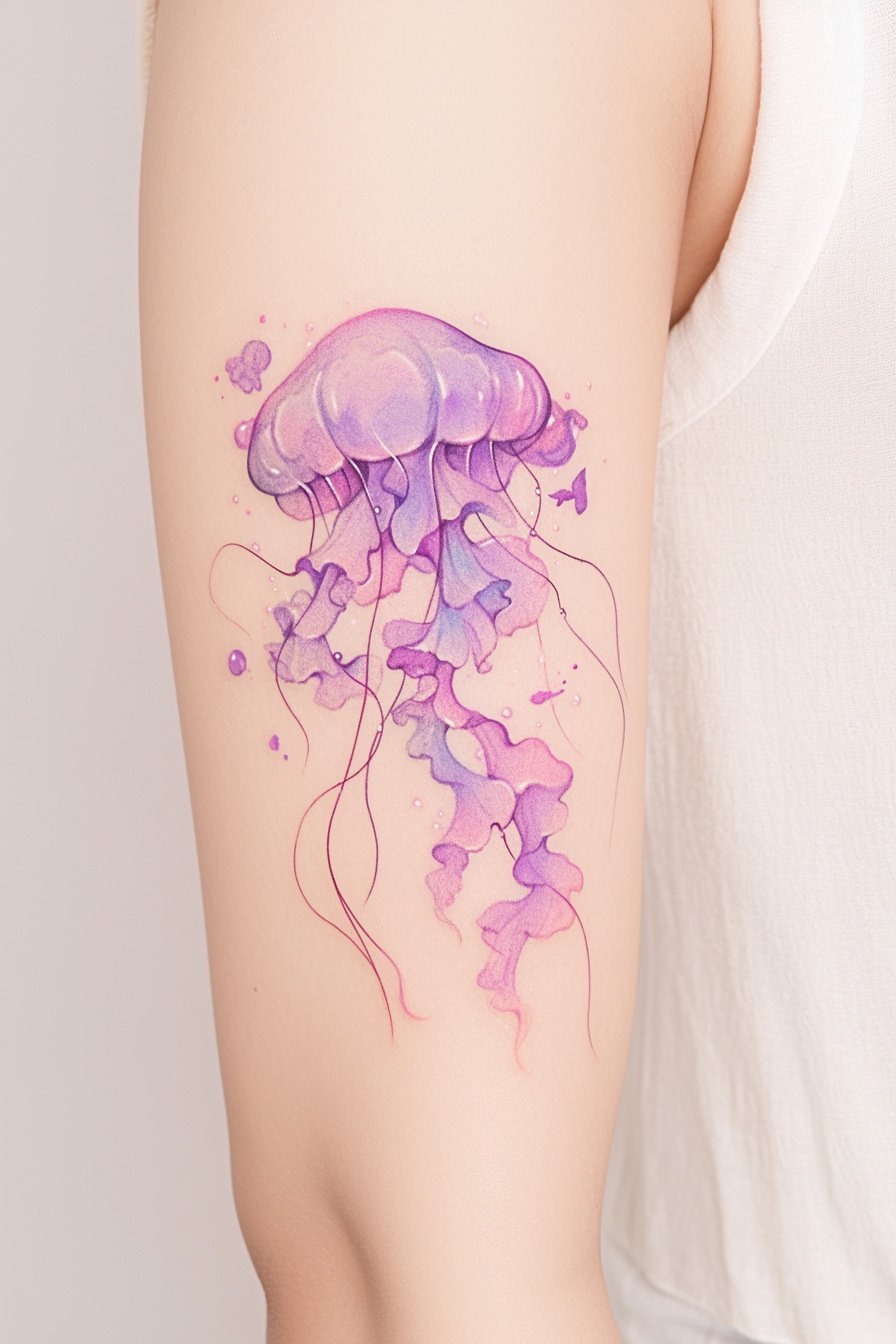 Arm - Jellyfish Tattoo Design Idea 3 (Upper arm - Pink & Purple)