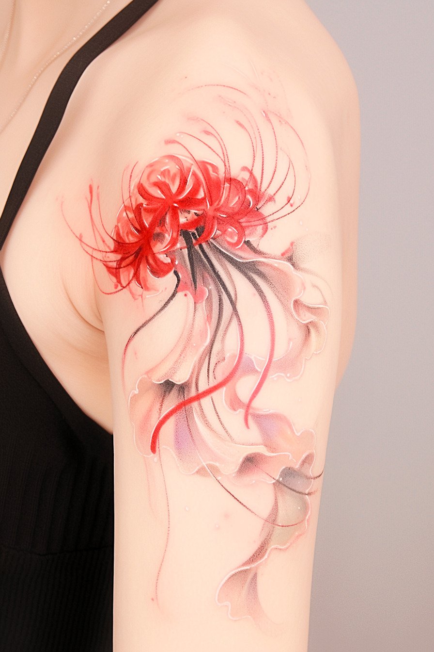 Arm - Jellyfish Tattoo Design Idea 31 (Shoulder - Spider Lily Flower)