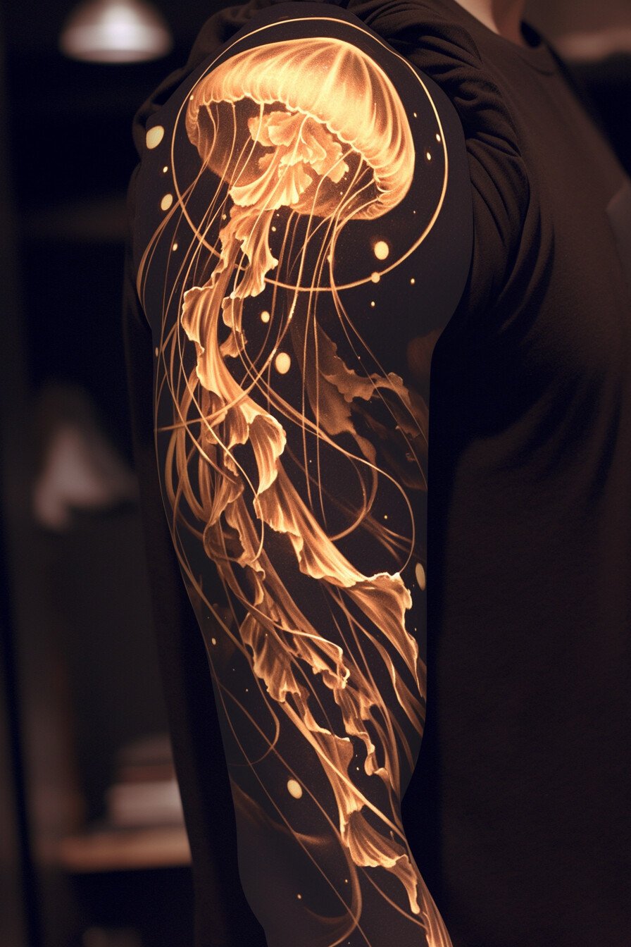 Arm - Jellyfish Tattoo Design Idea 32 (Full Sleeve - Yellow)