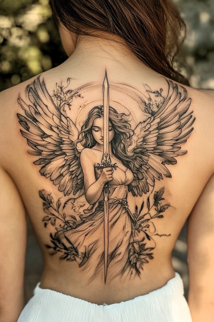 Back Body - Angel Tattoo Design Idea For Women 11 (Full Back - Guardian)