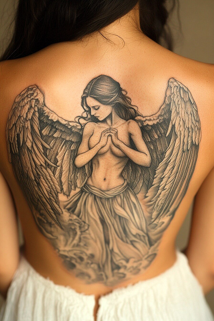 Back Body - Angel Tattoo Design Idea For Women 15 (Full Back)