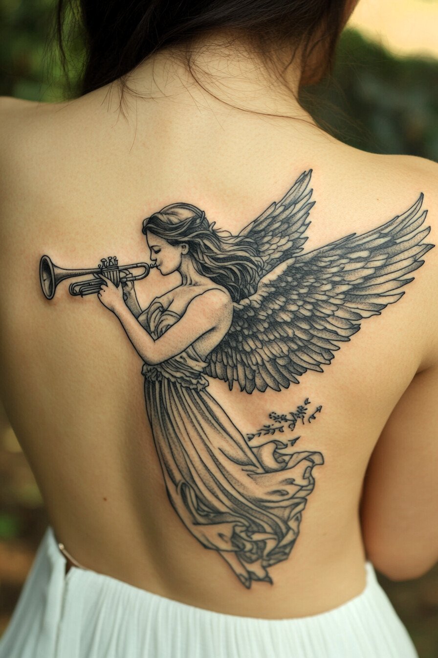 Back Body - Angel Tattoo Design Idea For Women 16 (Back)