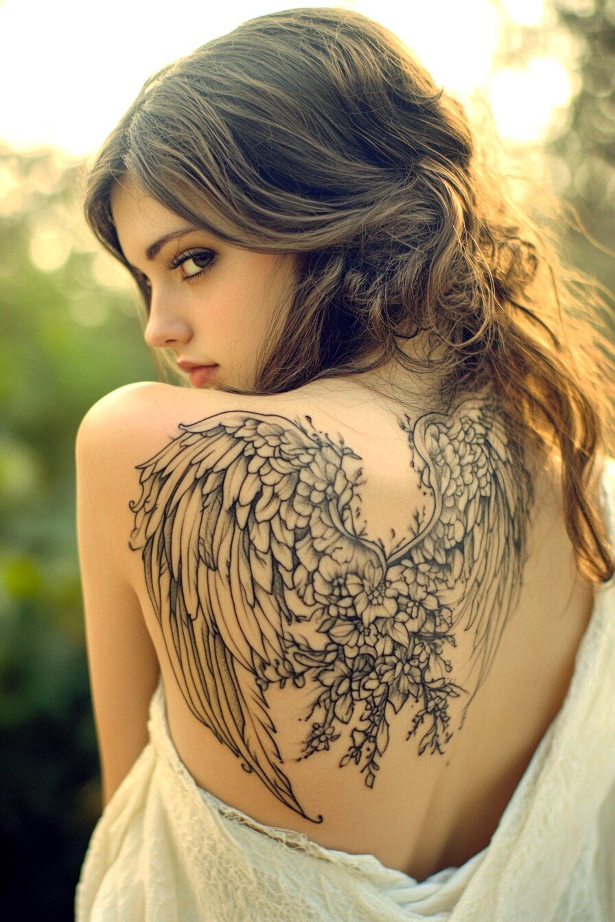 Back Body - Angel Tattoo Design Idea For Women 17 (Back - Wings)