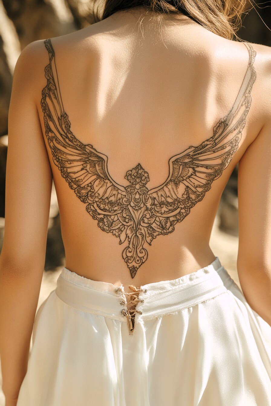 Back Body - Angel Tattoo Design Idea For Women 18 (Back - Wings)