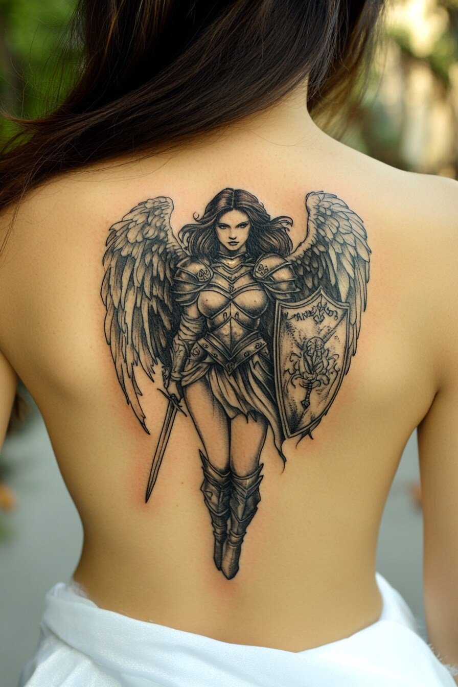 Back Body - Angel Tattoo Design Idea For Women 4 (Full Back - Guardian)